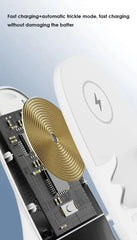 An exploded view of a wireless charger showing its internal copper coil and circuit board.