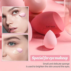 A small pink teardrop-shaped makeup sponge measuring 1.22 by 0.87 inches for eye makeup application.