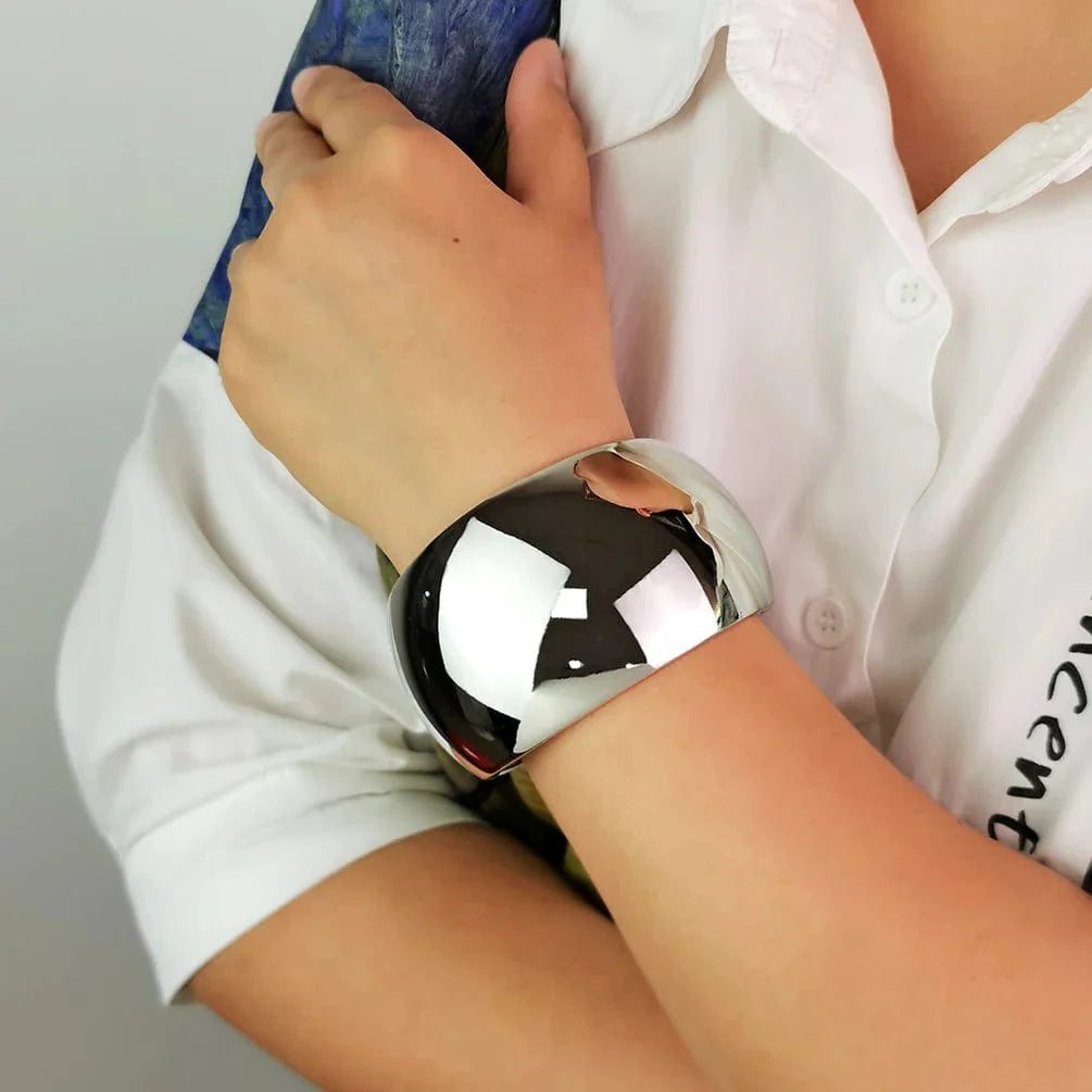 MANILAI Big Shiny Surface Alloy Cuff Bracelets Bangles For Women Fashion Jewelry Statement Punk Wide Metal Bangle Gold Color - SHOWLU FASHION STORE