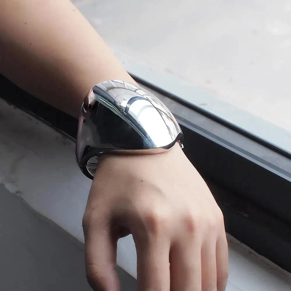 MANILAI Punk Shiny Surface Alloy Cuff Bangles Bracelets For Women Fashion Jewelry Statement Big Alloy Bangle Wholesale - SHOWLU FASHION STORE