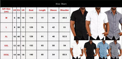 A size chart for men's short-sleeve casual shirts displayed next to images of the shirts.
