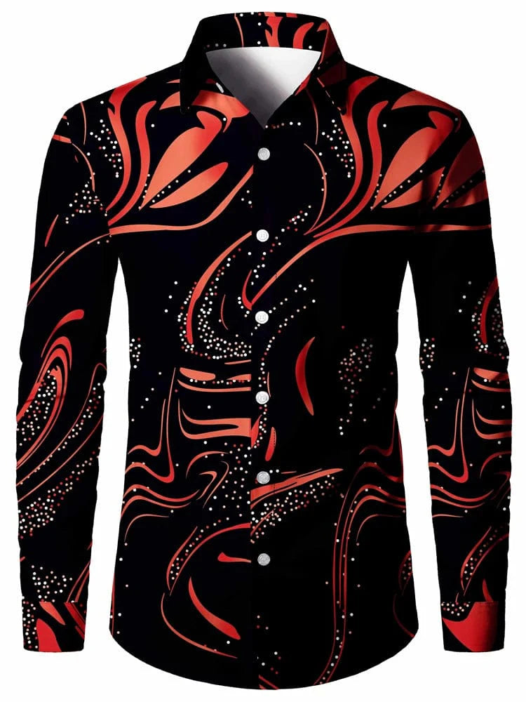 Men's 3D Textured Printed Casual Shirt Buttoned Long Sleeve Autumn Versatile Lapel Luxury Fashion Long Sleeve Shirt Party Dresse - SHOWLU FASHION STORE