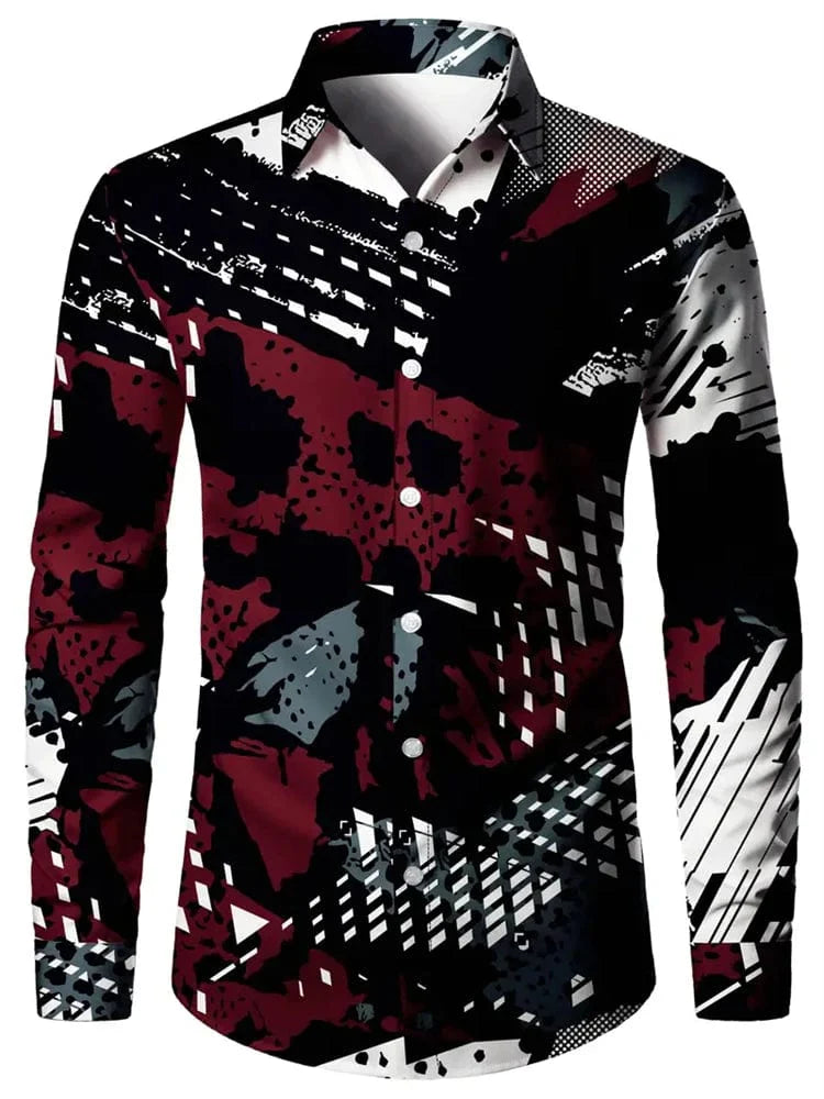 Men's 3D Textured Printed Casual Shirt Buttoned Long Sleeve Autumn Versatile Lapel Luxury Fashion Long Sleeve Shirt Party Dresse - SHOWLU FASHION STORE