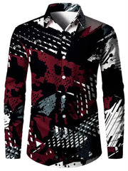Men's 3D Textured Printed Casual Shirt Buttoned Long Sleeve Autumn Versatile Lapel Luxury Fashion Long Sleeve Shirt Party Dresse - SHOWLU FASHION STORE