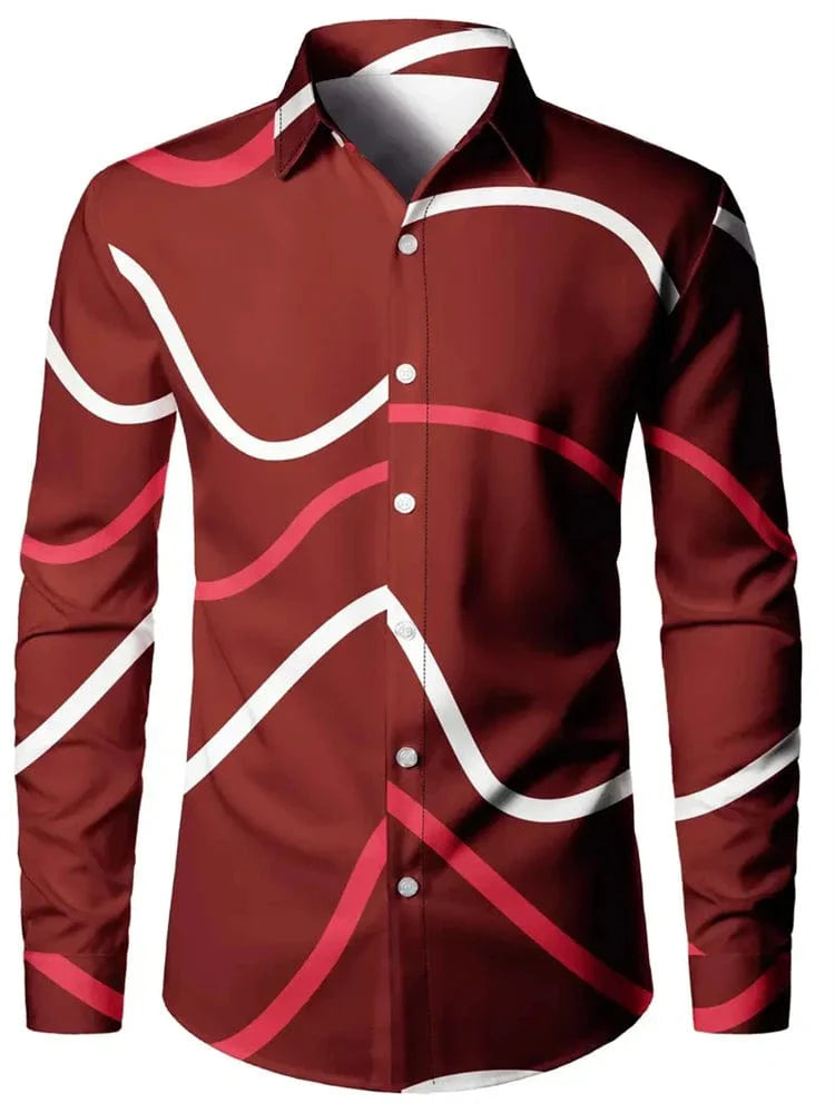 Men's 3D Textured Printed Casual Shirt Buttoned Long Sleeve Autumn Versatile Lapel Luxury Fashion Long Sleeve Shirt Party Dresse - SHOWLU FASHION STORE