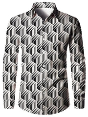 Men's 3D Textured Printed Casual Shirt Buttoned Long Sleeve Autumn Versatile Lapel Luxury Fashion Long Sleeve Shirt Party Dresse - SHOWLU FASHION STORE