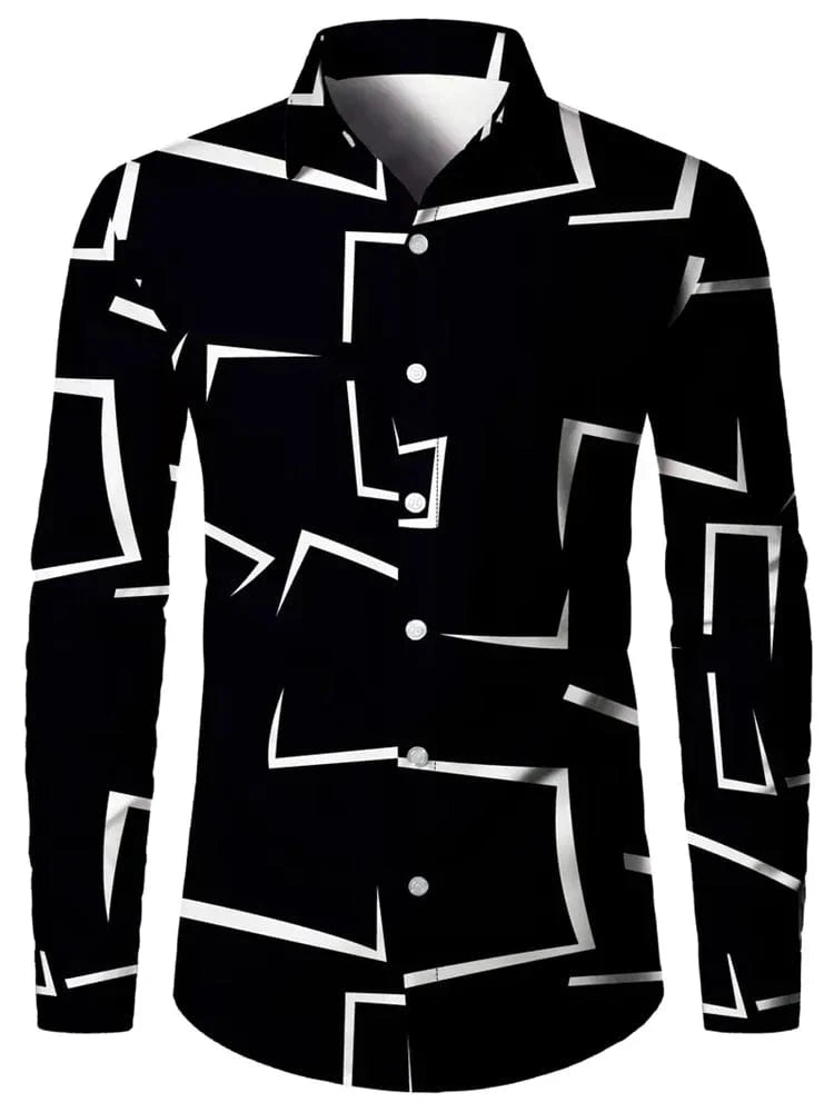 Men's 3D Textured Printed Casual Shirt Buttoned Long Sleeve Autumn Versatile Lapel Luxury Fashion Long Sleeve Shirt Party Dresse - SHOWLU FASHION STORE