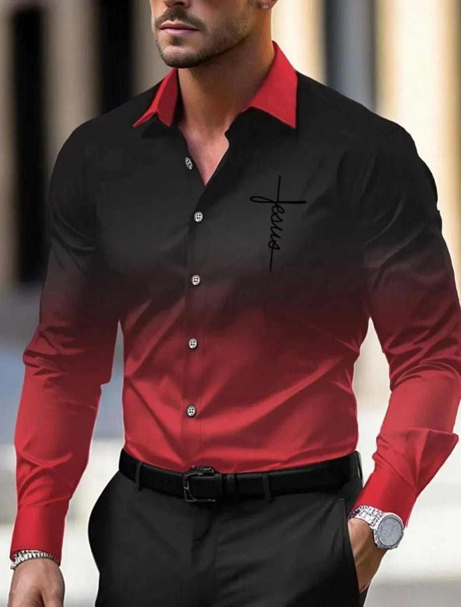 Men's Business Casual Printed Long Sleeve Shirt Formal Button Up Shirt Fall Winter Spring Summer Cuffed Long Sleeve Blue S, M, L - SHOWLU FASHION STORE