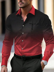 Men's Business Casual Printed Long Sleeve Shirt Formal Button Up Shirt Fall Winter Spring Summer Cuffed Long Sleeve Blue S, M, L - SHOWLU FASHION STORE