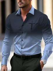 Men's Business Casual Printed Long Sleeve Shirt Formal Button Up Shirt Fall Winter Spring Summer Cuffed Long Sleeve Blue S, M, L - SHOWLU FASHION STORE