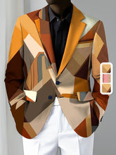 A men's casual pumpkin-colored blazer with a geometric pattern and a lapel collar.