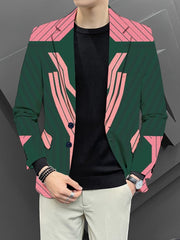 A men's casual pumpkin-colored blazer with a lapel collar and button closure.