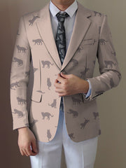 Men's Casual Cat Print Blazer - Light Beige Polyester Jacket with Stylish Black Cat Silhouette Design, Button - Up Front, Perfect for All Seasons - SHOWLU FASHION STORE