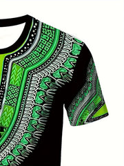 Men's Casual Sportswear - Ethnic Paisley Print, 3D Digital Graphic Tee | Comfy Polyester, Short Sleeve, Round Neck | Perfect for Daily Wear & Leisure - SHOWLU FASHION STORE