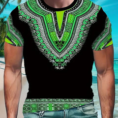 Men's Casual Sportswear - Ethnic Paisley Print, 3D Digital Graphic Tee | Comfy Polyester, Short Sleeve, Round Neck | Perfect for Daily Wear & Leisure - SHOWLU FASHION STORE