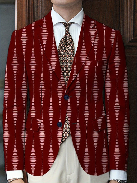 Men's Casual Striped Blazer - Polyester & Elastane, Button - Up Lapel Suit Jacket for All Seasons - SHOWLU FASHION STORE