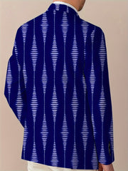 Men's Casual Striped Blazer - Polyester & Elastane, Button - Up Lapel Suit Jacket for All Seasons - SHOWLU FASHION STORE