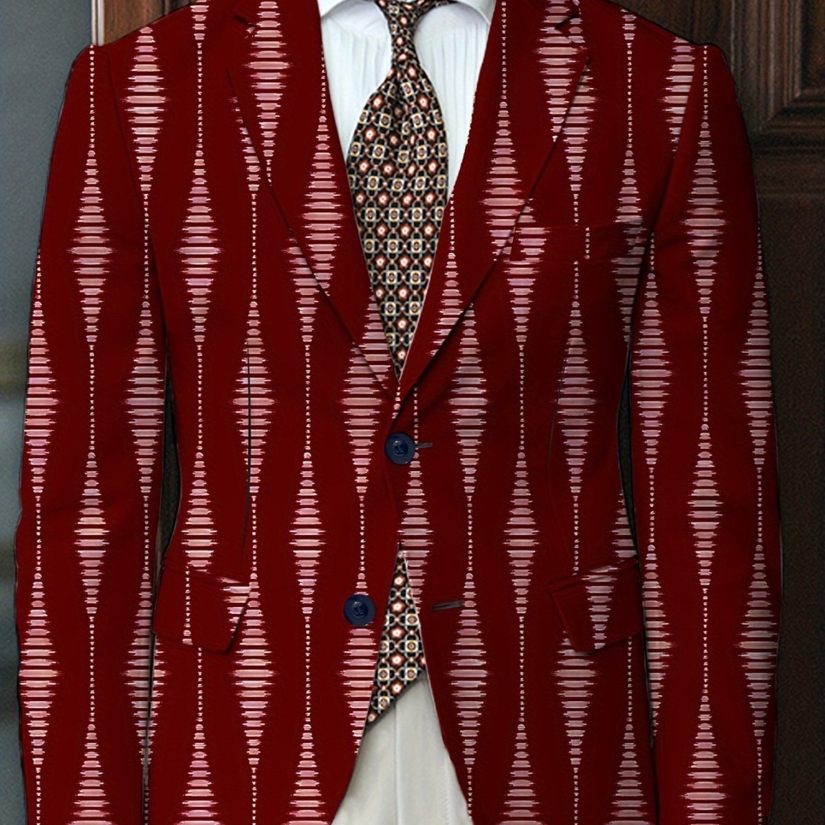 Men's Casual Striped Blazer - Polyester & Elastane, Button - Up Lapel Suit Jacket for All Seasons - SHOWLU FASHION STORE