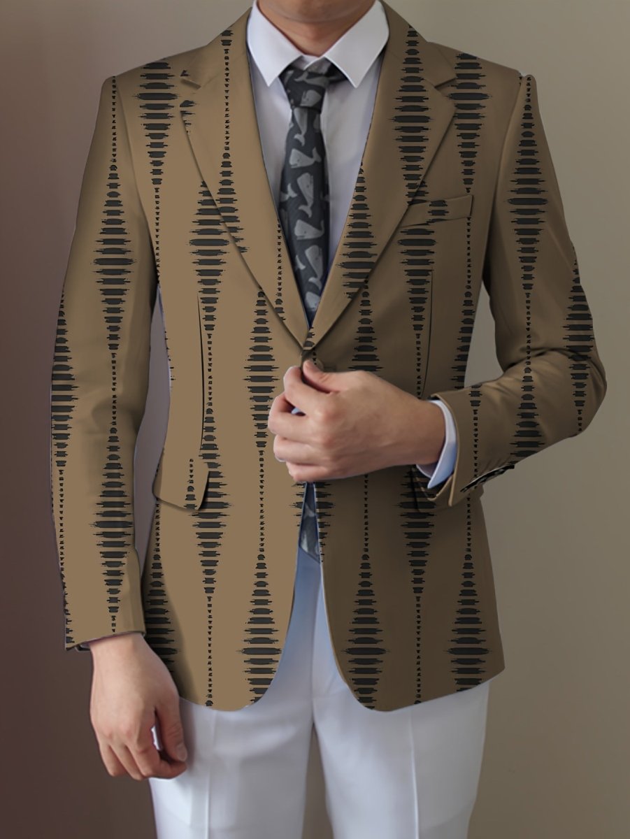 Men's Casual Striped Blazer - Polyester & Elastane, Button - Up Lapel Suit Jacket for All Seasons - SHOWLU FASHION STORE