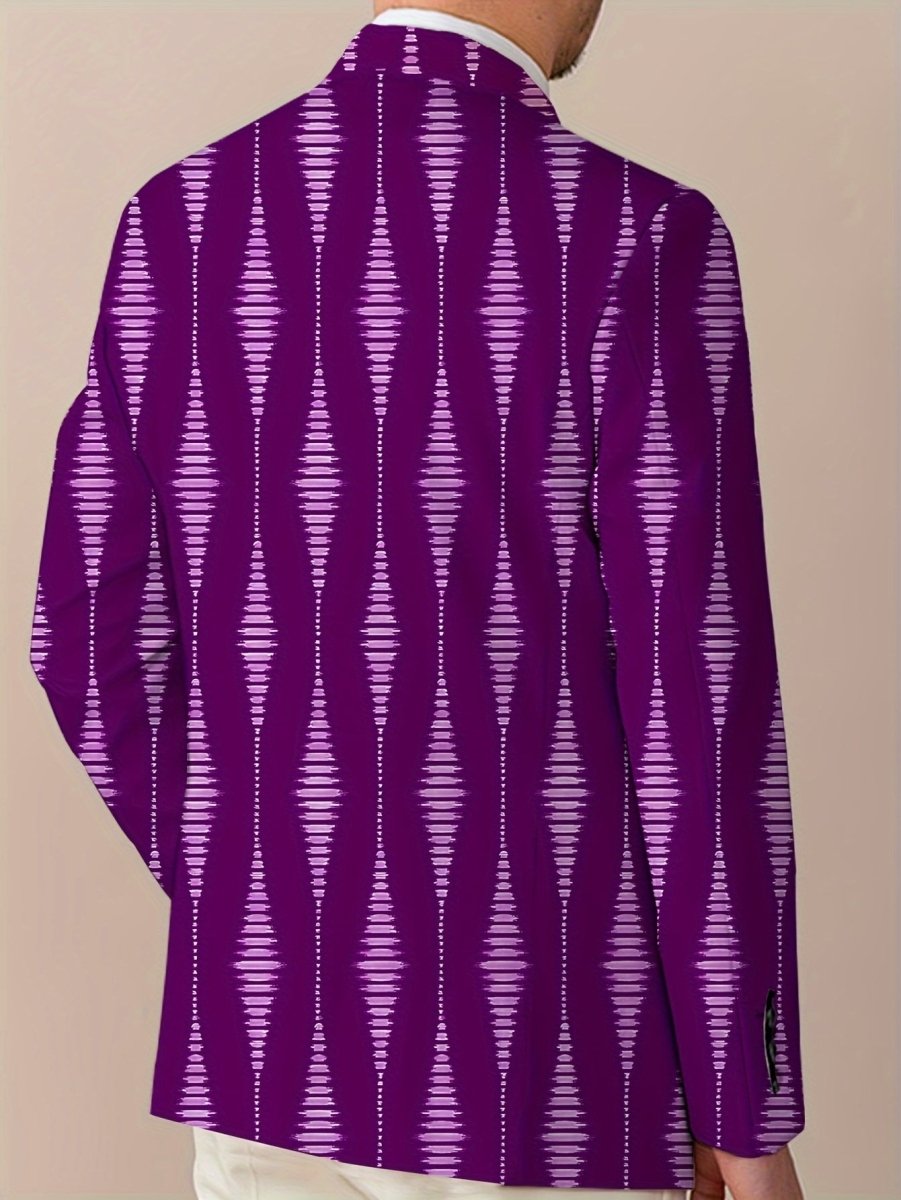 Men's Casual Striped Blazer - Polyester & Elastane, Button - Up Lapel Suit Jacket for All Seasons - SHOWLU FASHION STORE