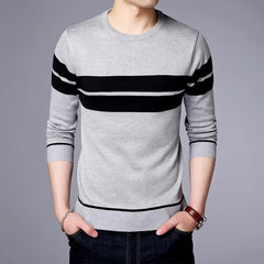 Men's Casual Striped Knit Spring and Autumn Long Sleeved Pullover Fashion Top - SHOWLU FASHION STORE
