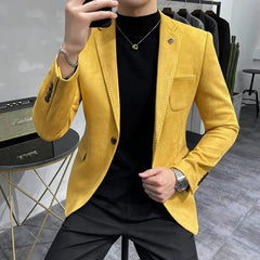 Men's Deerskin Fleece Jacket Suit Coat Blazer Men's Business Leisure Slim Fit Brand Fashion High Quality Single Button Suit Coat - SHOWLU FASHION STORE