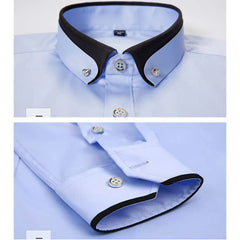 Men's Double Collar Shirt Long Sleeves Fashion Formal Classic Business Dress Shirt Black Casual Slim Fit Breathable Non - Iron Top - SHOWLU FASHION STORE