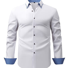 Men's Elegant Long - Sleeve Shirt with Plaid Collar - Business Casual, Stretch Fabric, Easy Care - SHOWLU FASHION STORE