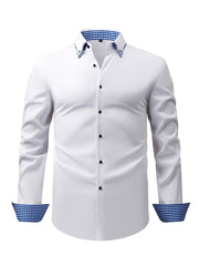 Men's Elegant Long - Sleeve Shirt with Plaid Collar - Business Casual, Stretch Fabric, Easy Care - SHOWLU FASHION STORE