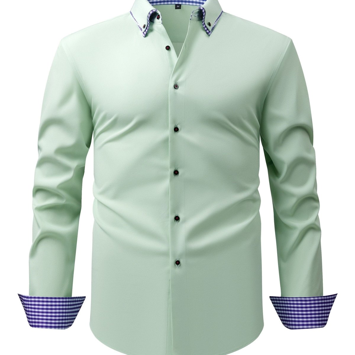 Men's Elegant Long - Sleeve Shirt with Plaid Collar - Business Casual, Stretch Fabric, Easy Care - SHOWLU FASHION STORE