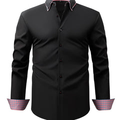 Men's Elegant Long - Sleeve Shirt with Plaid Collar - Business Casual, Stretch Fabric, Easy Care - SHOWLU FASHION STORE
