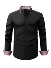 Men's Elegant Long - Sleeve Shirt with Plaid Collar - Business Casual, Stretch Fabric, Easy Care - SHOWLU FASHION STORE