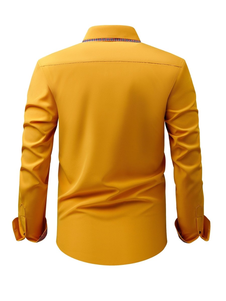 Men's Elegant Long - Sleeve Shirt with Plaid Collar - Business Casual, Stretch Fabric, Easy Care - SHOWLU FASHION STORE