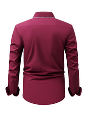 Men's Elegant Long - Sleeve Shirt with Plaid Collar - Business Casual, Stretch Fabric, Easy Care - SHOWLU FASHION STORE