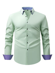 Men's Elegant Long - Sleeve Shirt with Plaid Collar - Business Casual, Stretch Fabric, Easy Care - SHOWLU FASHION STORE