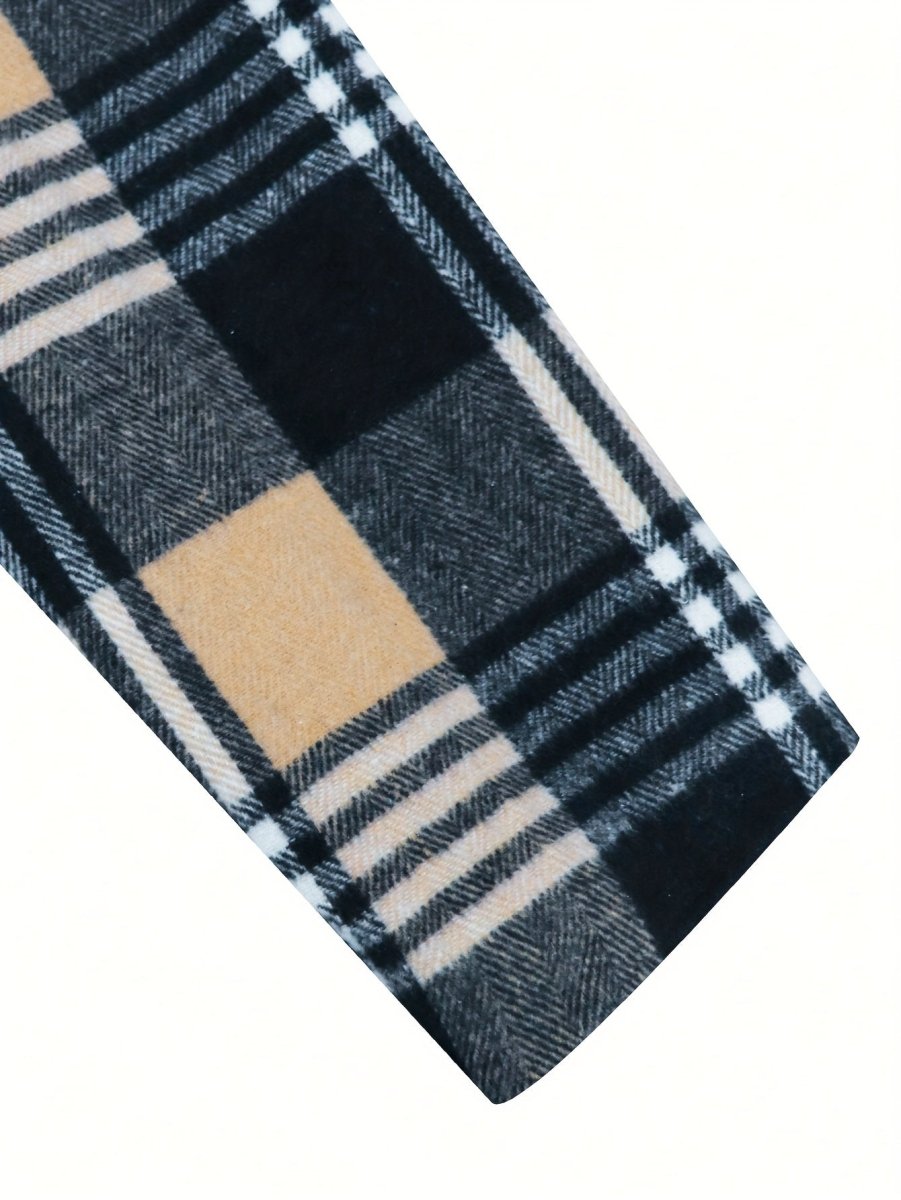 Men's Elegant Plaid Overcoat - British Style Mid - Length Warm Coat with Pockets, Polyester Blend, Perfect for Fall/Winter Fashion - SHOWLU FASHION STORE