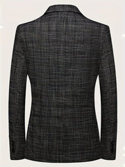 A back view of a men's charcoal grey marble-patterned blazer with a regular tailored fit.