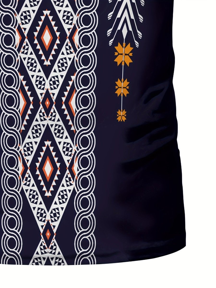 Men's Ethnic Style Muscle Fit T-shirt, Men's Breathable Compression T-shirt, High - Elastic Comfy Top For Summer Sport - SHOWLU FASHION STORE