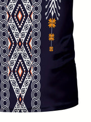 Men's Ethnic Style Muscle Fit T-shirt, Men's Breathable Compression T-shirt, High - Elastic Comfy Top For Summer Sport - SHOWLU FASHION STORE