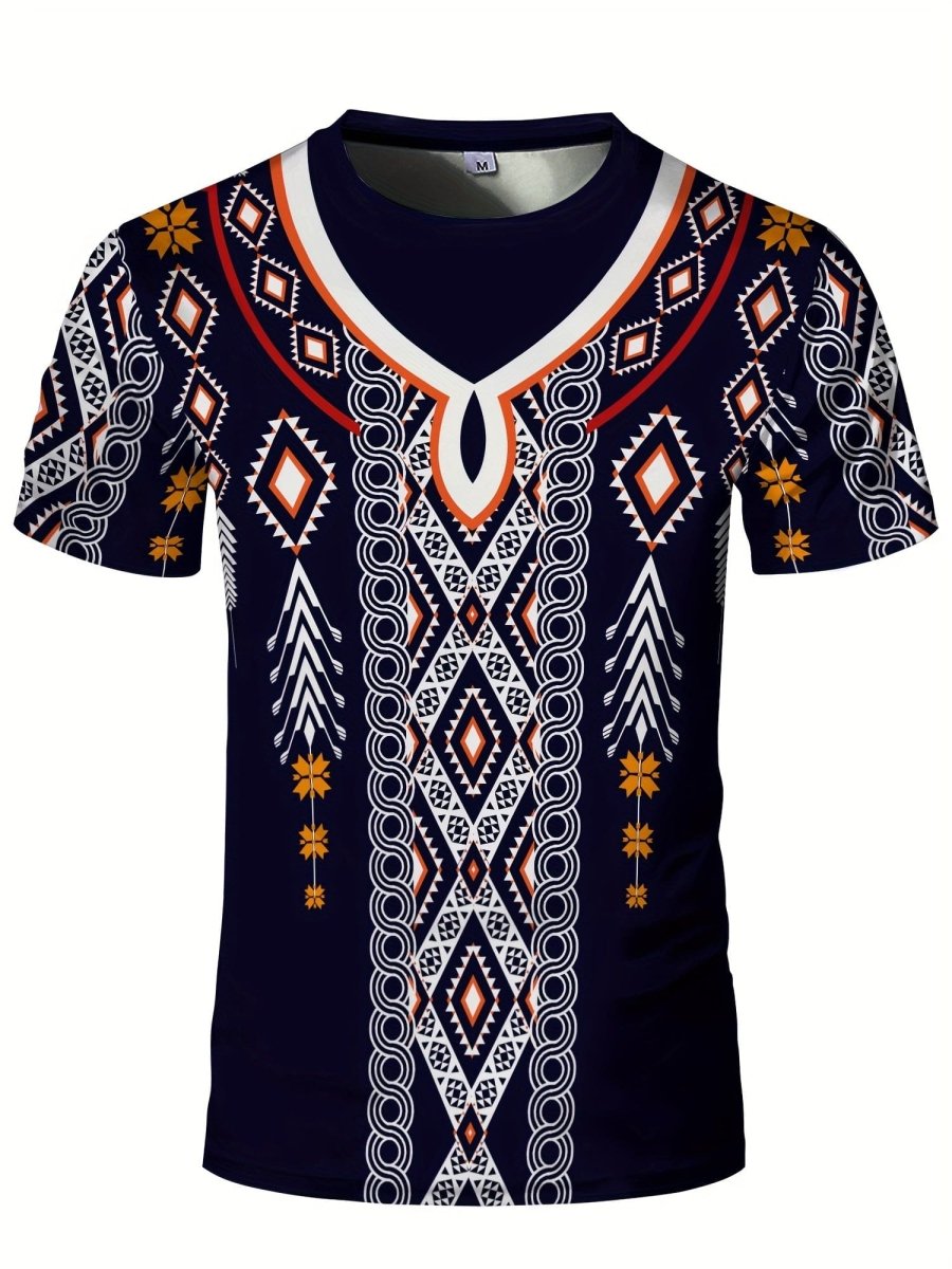 Men's Ethnic Style Muscle Fit T-shirt, Men's Breathable Compression T-shirt, High - Elastic Comfy Top For Summer Sport - SHOWLU FASHION STORE