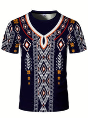 Men's Ethnic Style Muscle Fit T-shirt, Men's Breathable Compression T-shirt, High - Elastic Comfy Top For Summer Sport - SHOWLU FASHION STORE