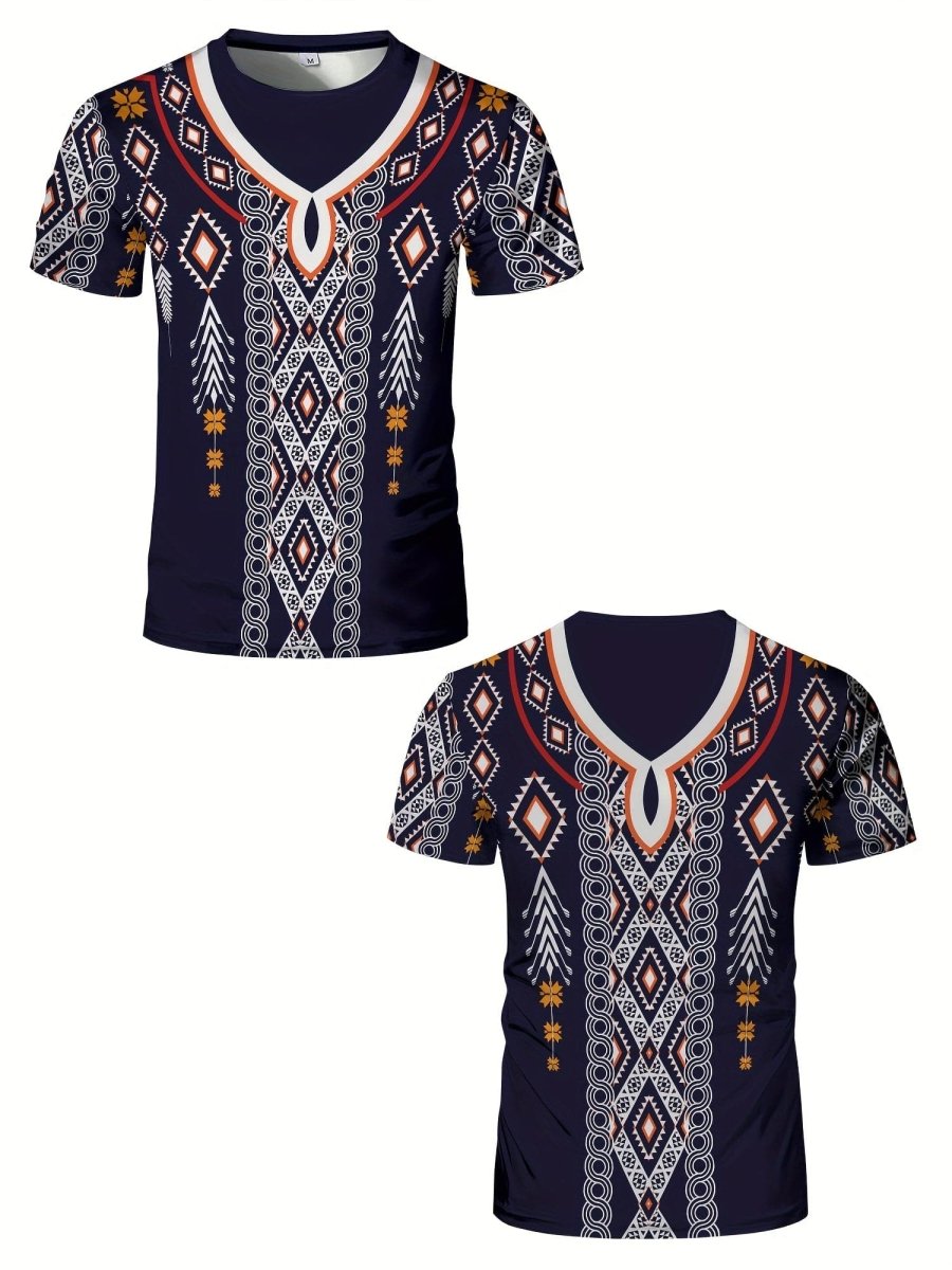 Men's Ethnic Style Muscle Fit T-shirt, Men's Breathable Compression T-shirt, High - Elastic Comfy Top For Summer Sport - SHOWLU FASHION STORE