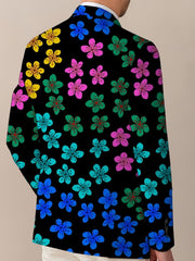 Men'S Floral Pattern Suit Jacket, Casual Lapel Collar, All - Season Polyester Blazer with Slight Stretch, Regular Fit, Button Detail, Woven Fabric, 280gsm Weight - Elegant Formal Wear - SHOWLU FASHION STORE