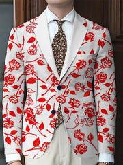 Men'S Floral Pattern Suit Jacket, Casual Lapel Collar, All - Season Polyester Blazer with Slight Stretch, Regular Fit, Button Detail, Woven Fabric, 280gsm Weight - Elegant Formal Wear - SHOWLU FASHION STORE
