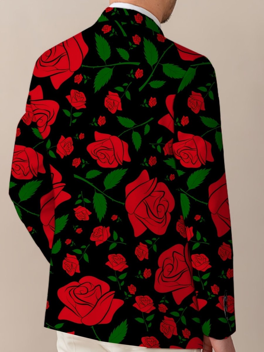 Men'S Floral Pattern Suit Jacket, Casual Lapel Collar, All - Season Polyester Blazer with Slight Stretch, Regular Fit, Button Detail, Woven Fabric, 280gsm Weight - Elegant Formal Wear - SHOWLU FASHION STORE