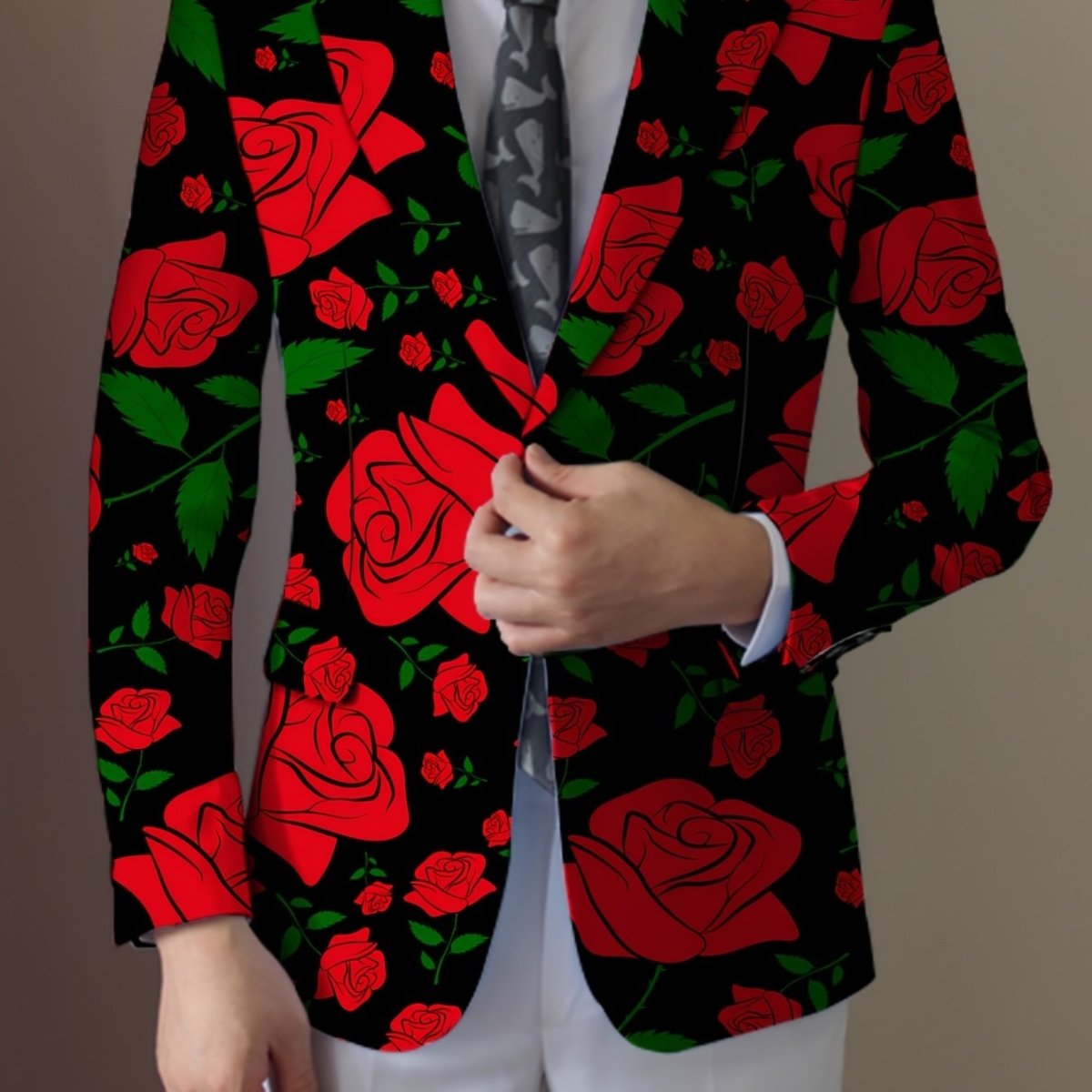 Men'S Floral Pattern Suit Jacket, Casual Lapel Collar, All - Season Polyester Blazer with Slight Stretch, Regular Fit, Button Detail, Woven Fabric, 280gsm Weight - Elegant Formal Wear - SHOWLU FASHION STORE
