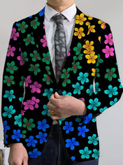 Men'S Floral Pattern Suit Jacket, Casual Lapel Collar, All - Season Polyester Blazer with Slight Stretch, Regular Fit, Button Detail, Woven Fabric, 280gsm Weight - Elegant Formal Wear - SHOWLU FASHION STORE