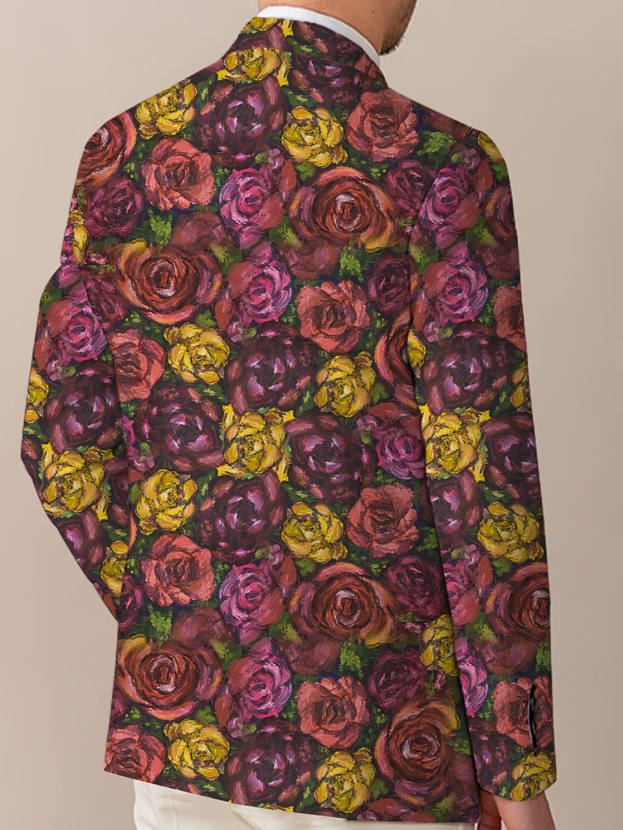 Men'S Floral Pattern Suit Jacket, Casual Lapel Collar, All - Season Polyester Blazer with Slight Stretch, Regular Fit, Button Detail, Woven Fabric, 280gsm Weight - Elegant Formal Wear - SHOWLU FASHION STORE