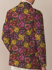 Men'S Floral Pattern Suit Jacket, Casual Lapel Collar, All - Season Polyester Blazer with Slight Stretch, Regular Fit, Button Detail, Woven Fabric, 280gsm Weight - Elegant Formal Wear - SHOWLU FASHION STORE