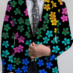 Men'S Floral Pattern Suit Jacket, Casual Lapel Collar, All - Season Polyester Blazer with Slight Stretch, Regular Fit, Button Detail, Woven Fabric, 280gsm Weight - Elegant Formal Wear - SHOWLU FASHION STORE